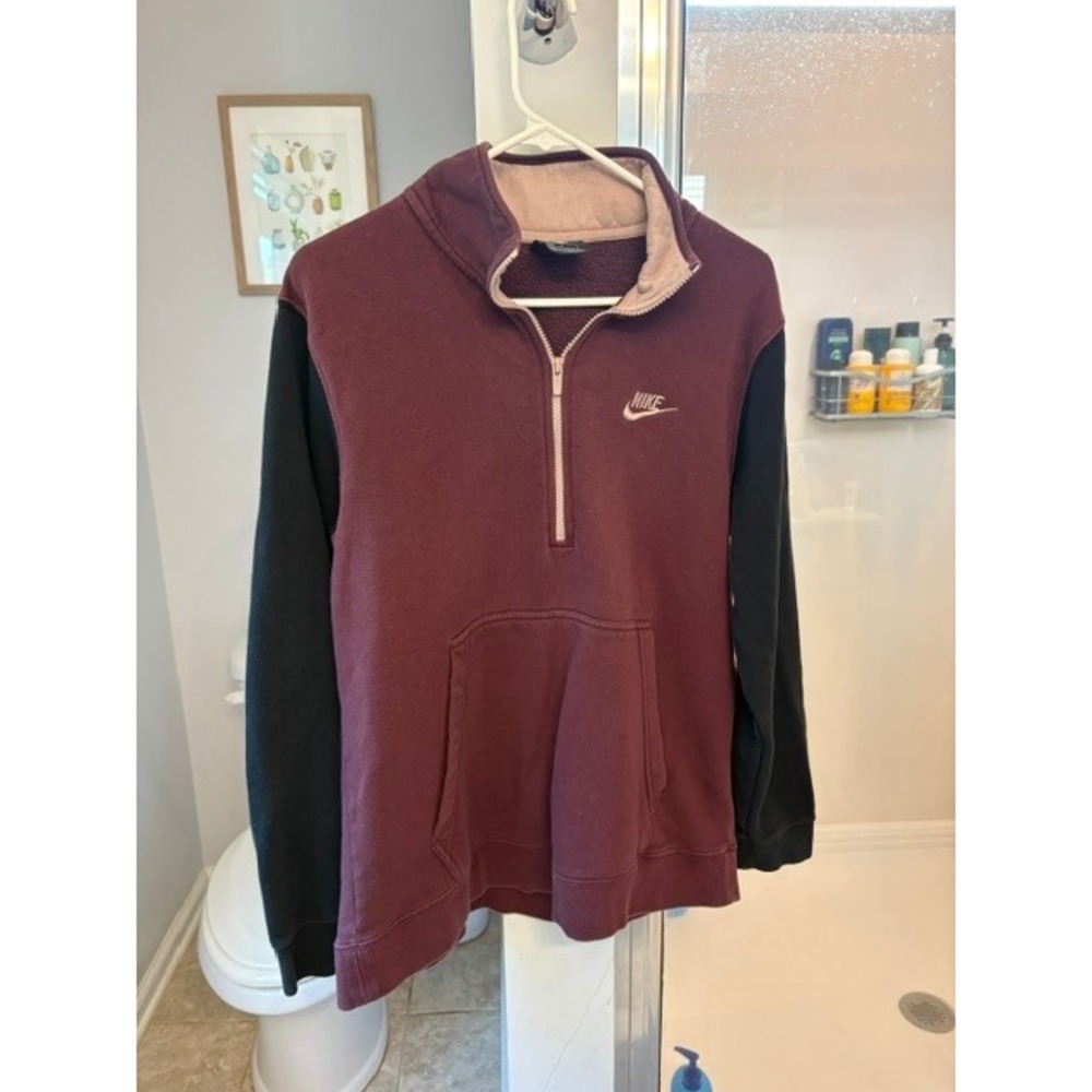 Nike Sportswear Burgundy Black Colorblock Fleece Half Zip Pullover Sweatshirt